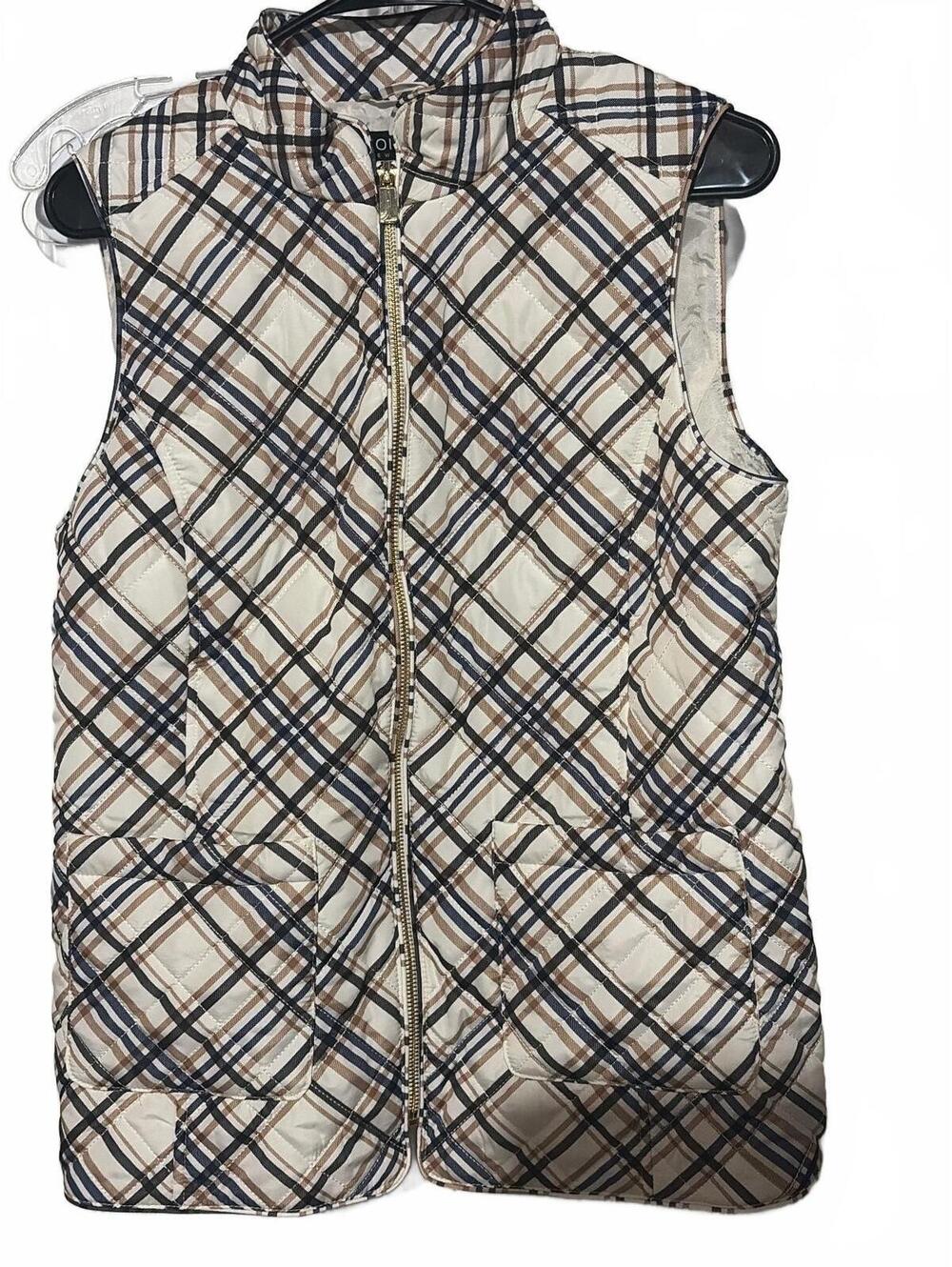Jones New York Women's Ivory Multi Plaid Quilted Vest Size Small